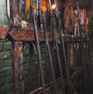 Weapon rack with spears